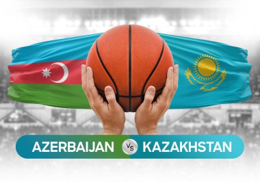 Azerbaycan Kazakistan milli basketbol takımlarına karşı basket topu yarışma kupası konsepti