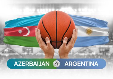 Azerbaycan Arjantin milli basketbol takımlarına karşı basketbol topu yarışma kupası konsepti