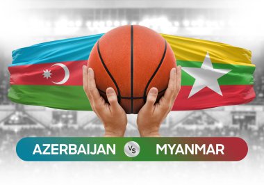 Azerbaycan Myanmar Millî Basketbol Takımı 'na karşı basketbol topu yarışma kupası konsepti