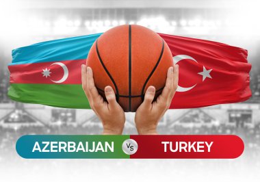 Azerbaycan, Türkiye milli basketbol takımlarına karşı basketbol topu yarışma kupası konsepti imajı