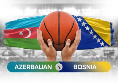 Azerbaycan Bosna 'ya karşı milli basketbol takımları basketbol maçı kupası konsepti imajı