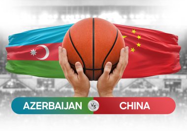 Azerbaycan Çin 'e karşı milli basketbol takımları basketbol topu yarışma kupası konsepti imajı