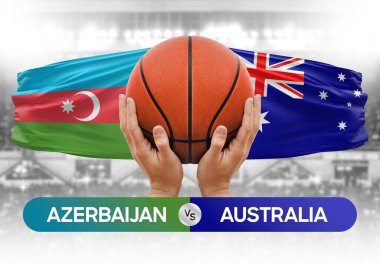 Azerbaycan Avustralya 'ya karşı milli basketbol takımları basketbol topu yarışma kupası konsepti imajı