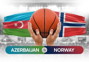 Azerbaycan Norveç milli basketbol takımlarına karşı basketbol topu yarışma kupası konsepti