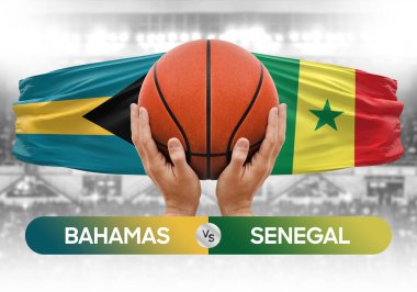 Bahamalar, Senegal milli basketbol takımlarına karşı basketbol topu yarışma kupası konsepti imajı