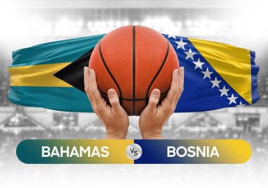 Bahamalar, Bosna ulusal basketbol takımlarına karşı basketbol topu yarışma kupası konsepti imajı