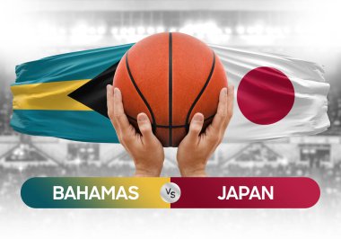 Bahamalar Japonya milli basketbol takımlarına karşı basket topu yarışma kupası konsepti imajı