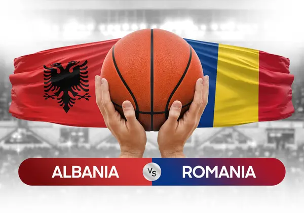 stock image Albania vs Romania national basketball teams basket ball match competition cup concept image