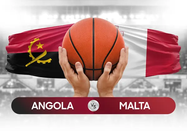 Angola Malta milli basketbol takımlarına karşı basketbol topu yarışma kupası konsepti