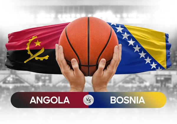 Angola, Bosna-Hersek milli basketbol takımlarına karşı basketbol topu yarışma kupası konsepti imajı