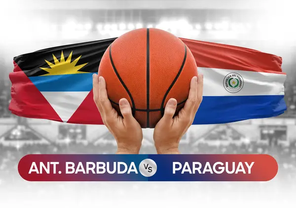 Antigua ve Barbuda Paraguay milli basketbol takımlarına karşı basket topu yarışma kupası konsepti