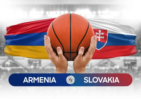 Ermenistan Slovakya 'ya karşı milli basketbol takımları basketbol maçı kupası konsepti