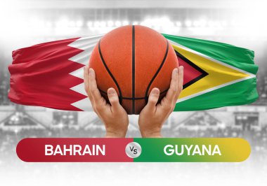 Bahreyn, Guyana milli basketbol takımlarına karşı basketbol topu yarışma kupası konsepti