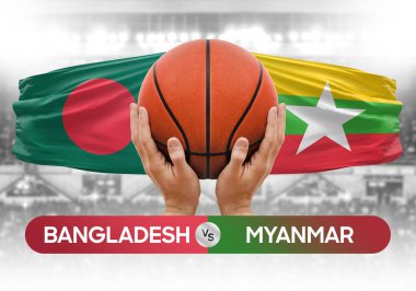 Bangladeş, Myanmar 'a karşı milli basketbol takımları basketbol topu yarışma kupası konsepti imajı
