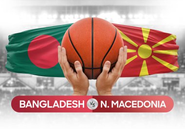 Bangladeş, Kuzey Makedonya 'ya karşı milli basketbol takımları basketbol maçı kupası konsepti imajı