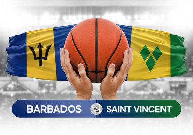 Barbados, Saint Vincent Grenadines 'e karşı milli basketbol takımları basketbol topu yarışma kupası konsepti