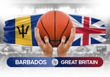 Barbados İngiltere 'ye karşı milli basketbol takımları basketbol topu yarışma kupası konsepti imajı