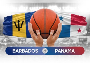 Barbados Panama milli basketbol takımlarına karşı basketbol topu yarışma kupası konsepti