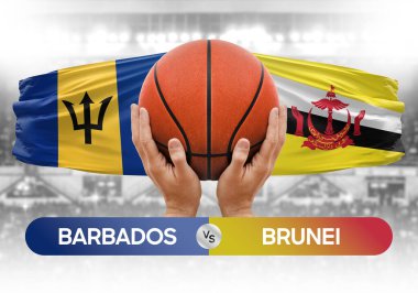 Barbados Brunei milli basketbol takımlarına karşı basketbol topu yarışma kupası konsepti