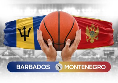 Barbados Karadağ milli basketbol takımlarına karşı basketbol topu yarışma kupası konsepti imajı