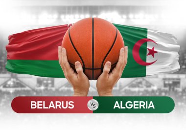 Belarus Cezayir 'e karşı milli basketbol takımları basketbol topu yarışma kupası konsepti imajı