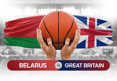 Belarus İngiltere 'ye karşı milli basketbol takımları basketbol topu yarışma kupası konsepti imajı