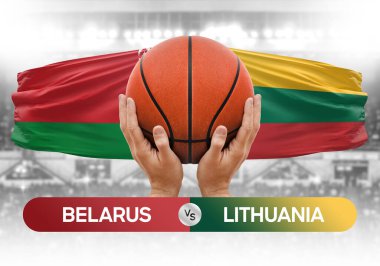 Belarus Litvanya 'ya karşı milli basketbol takımları basketbol topu yarışma kupası konsepti