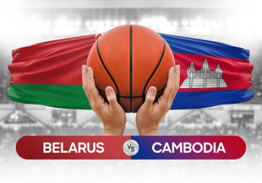 Belarus Kamboçya milli basketbol takımlarına karşı basketbol topu yarışma kupası konsepti