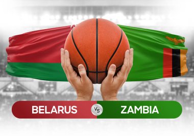 Belarus Zambiya 'ya karşı milli basketbol takımları basketbol topu yarışma kupası konsepti imajı