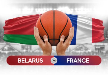 Belarus Fransa milli basketbol takımlarına karşı basketbol topu yarışma kupası konsepti imajı