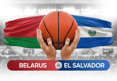 Belarus El Salvador 'a karşı milli basketbol takımları basketbol topu yarışma kupası konsepti imajı