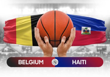 Belçika, Haiti milli basketbol takımlarına karşı basketbol topu yarışma kupası konsepti