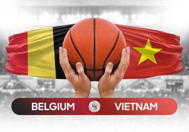 Belçika Vietnam 'a karşı milli basketbol takımları basketbol topu yarışma kupası konsepti imajı