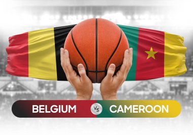 Belçika Kamerun 'a karşı milli basketbol takımları basket topu yarışma kupası konsepti imajı