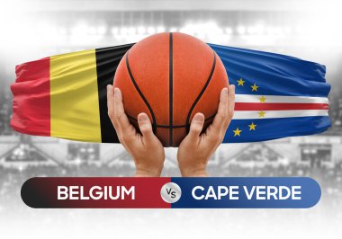 Belçika, Cape Verde Milli Basketbol Takımı 'na karşı basketbol topu yarışma kupası konsepti