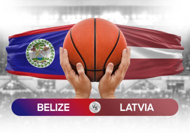 Belize Letonya milli basketbol takımlarına karşı basketbol topu yarışma kupası konsepti