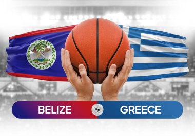 Belize Yunanistan 'a karşı milli basketbol takımları basketbol topu yarışma kupası konsepti imajı