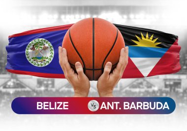 Belize, Antigua ve Barbuda milli basketbol takımlarına karşı basketbol topu yarışma kupası konsepti