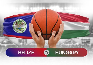 Belize, Macaristan milli basketbol takımlarına karşı basketbol topu yarışma kupası konsepti