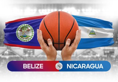 Belize vs Nikaragua Milli Basketbol Takımı basketbol topu yarışma kupası konsepti imajı