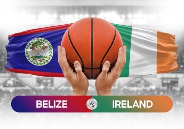 Belize, İrlanda milli basketbol takımlarına karşı basket topu yarışma kupası konsepti