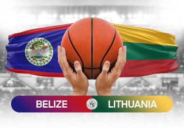 Belize Litvanya 'ya karşı milli basketbol takımları basketbol topu yarışma kupası konsepti imajı