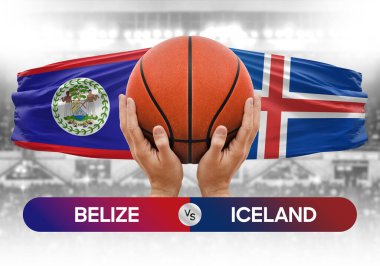 Belize İzlanda milli basketbol takımlarına karşı basketbol topu yarışma kupası konsepti