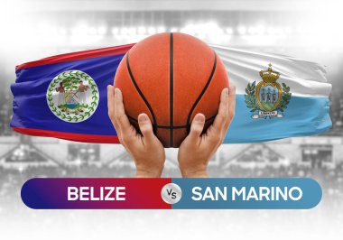 Belize, San Marino milli basketbol takımlarına karşı basketbol topu yarışma kupası konsepti