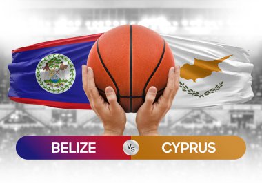 Belize, Kıbrıs Rum Kesimi milli basketbol takımlarına karşı basketbol topu yarışma kupası konsepti imajı