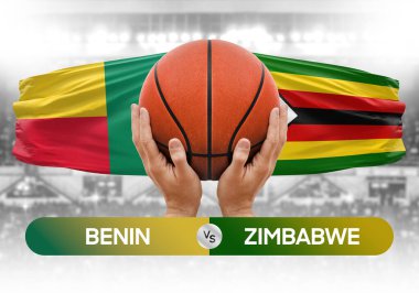 Benin, Zimbabwe 'ye karşı milli basketbol takımı basketbol topu yarışma kupası konsepti imajı