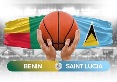 Benin, Saint Lucia 'ya karşı milli basketbol takımları basketbol maçı kupası konsepti