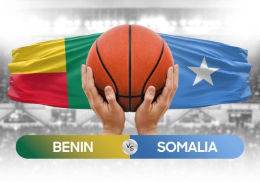 Benin, Somali milli basketbol takımlarına karşı basketbol topu yarışma kupası konsepti imajı