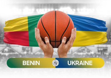 Benin, Ukrayna milli basketbol takımlarına karşı basketbol topu yarışma kupası konsepti