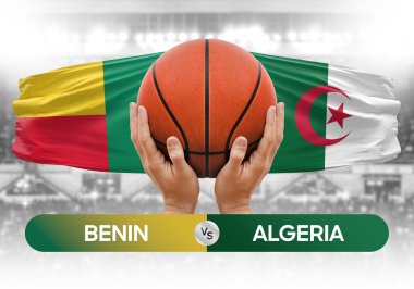 Benin, Cezayir 'e karşı milli basketbol takımları basketbol topu yarışma kupası konsepti imajı